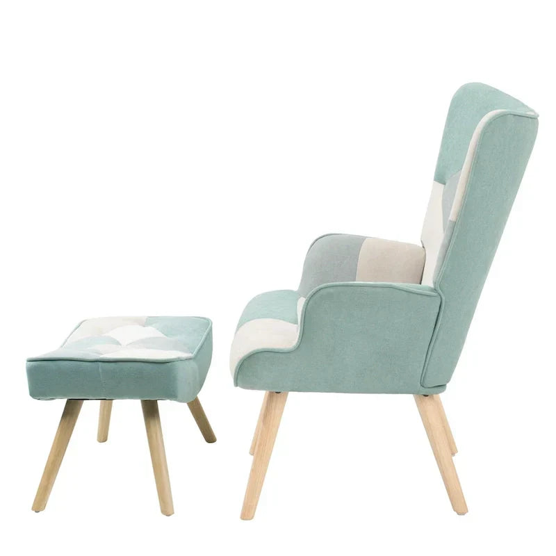 Fauteuil d'appoint avec pouf, ensemble fauteuil et pouf de salon, fauteuil d'appoint confortable pour chambre à coucher, surface en tissu à épissures créatives