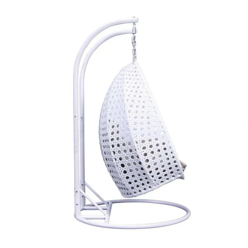 LeisureMod 2 Person Hanging Egg Chair with Stand - Outdoor/Indoor Rattan Wicker Patio Swing Hammock Lounger with Cushions
