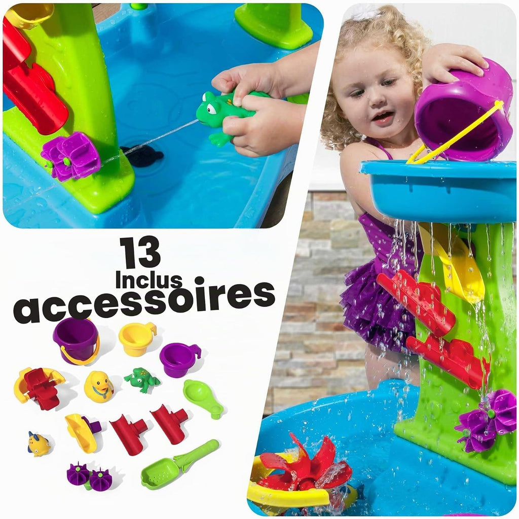 Step2 Rain Shower Splash Table d'eau avec 13 Accessoires - Bleu & Vert | Jeu extérieur Aquatique | Activité pour Le Jardin