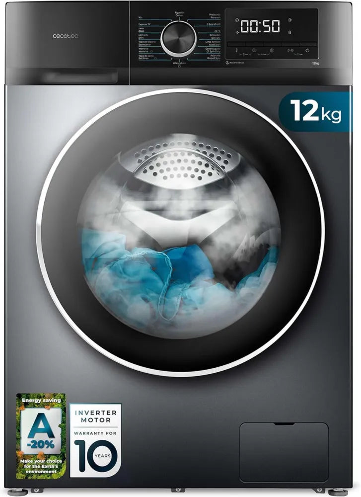 Machine à laver 12Kg Cecotec Bolero DressCode 12500 Inox, Inverter Plus, SteamMax, avec 16 programmes
