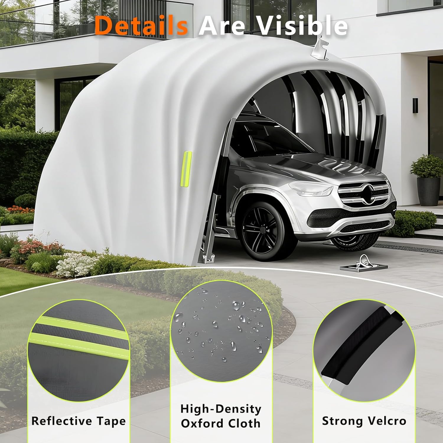 Abri De Voiture Semi-Automatique en Acier Inoxydable, Abri Voiture Exterieur Pliable, Garage Mobile Exterieur, L 5,5m x W 2.5 x H 2.3m / L 5,9m x W 2,7 x H 2,45 m (Gris) (5.9 x 2.7 x 2.45m)